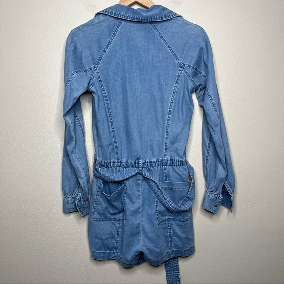 NEW Kut from the Kloth‎ Women Romper XS Blue Chambray Denim Arabella Shorts Belt - Picture 5 of 10